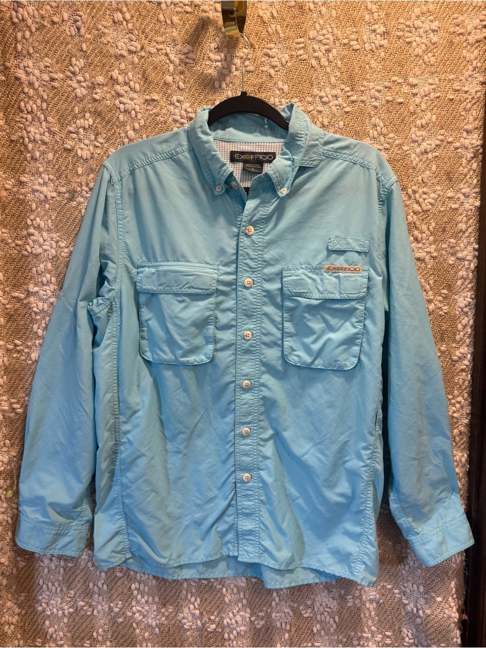 ExOfficio Men's Shirt |Size M |Light Blue |Long Sleeve Fishing Style Button-Up